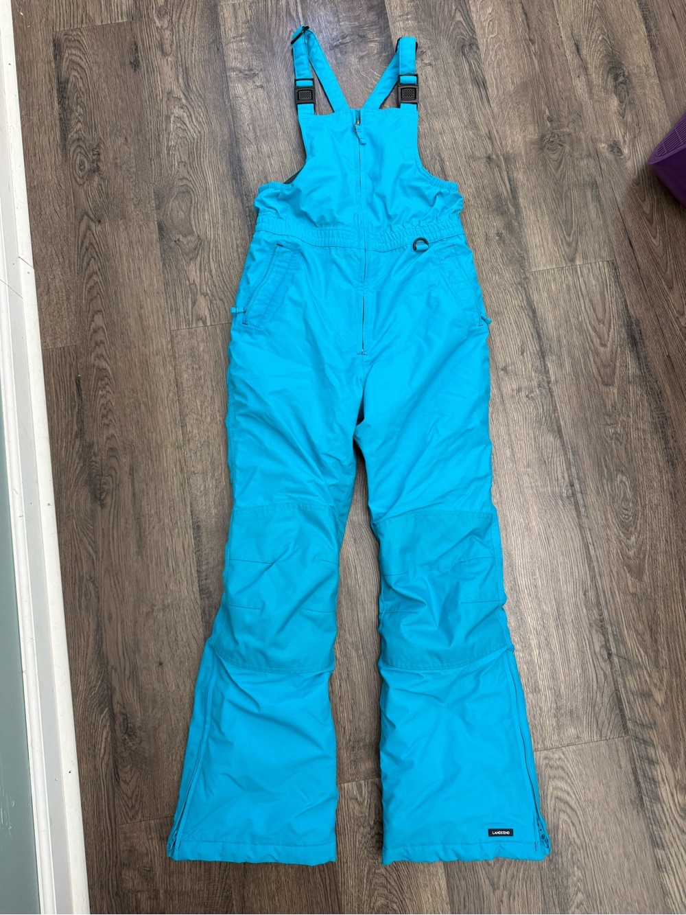 Lands End Women’s Aqua Blue Insulated Snow Bibs Overalls Size 14 Short